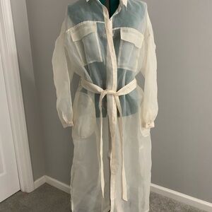 Sheer Cream Belted Shirt Dress